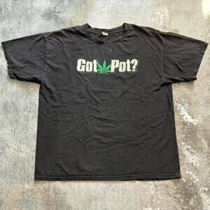 Vintage Y2K Got Pot T Shirt. Black Marijuana Weed Leaf. Size XL